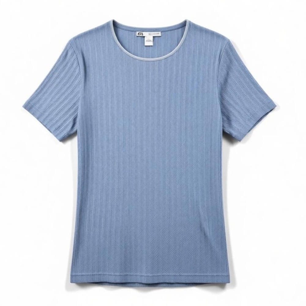 4/$20 Vintage Maggie Lawrence Blue Ribbed Knit Tee Short Sleeve Top - Picture 2 of 4